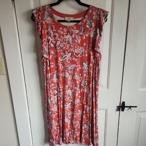 LOFT Coral Floral Midi Dress
